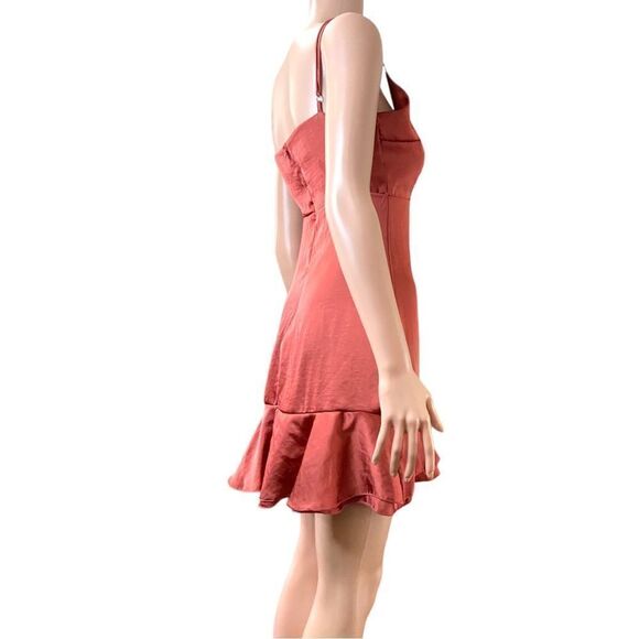 Lucy in the Sky Smooth Satin Orange Rust Ruffle Slip Mini Dress Size S - Picture 4 of 13